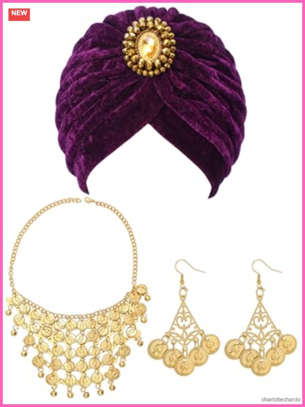 Fortune Teller Costume Accessory Set - Hair Wrap, Coin Necklace & Earrings